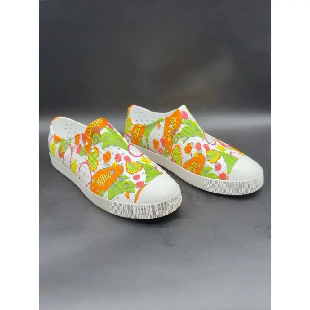 Native Jefferson Print Tropical Fruit Shoes M6 W8 White Multicolor Slip On